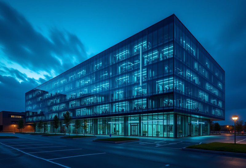 Arquitetura noturna fotorrealista gerada pelo iSol Media